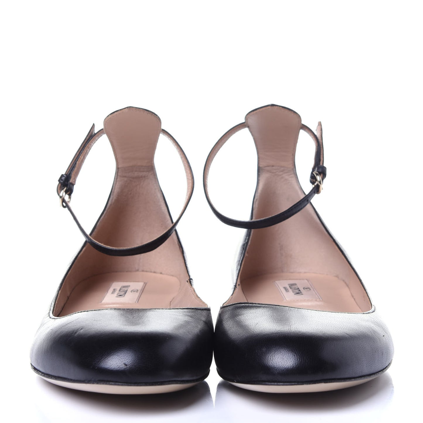 Calfskin Ballerina Ankle Strap Flats 36 Black