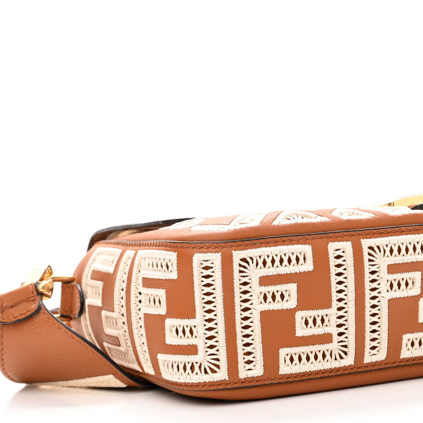 Vitello Seta FF Ajour Embroidered Baguette Brandy