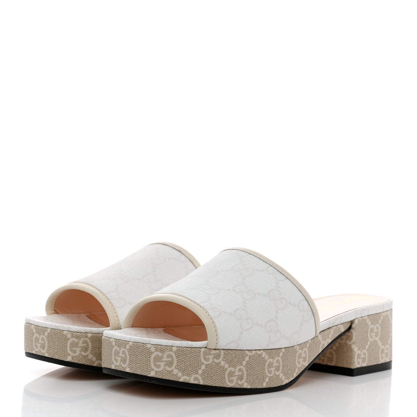GG Supreme Monogram Malaga Kid Platform Mule Sandals 36.5 White Mystic White
