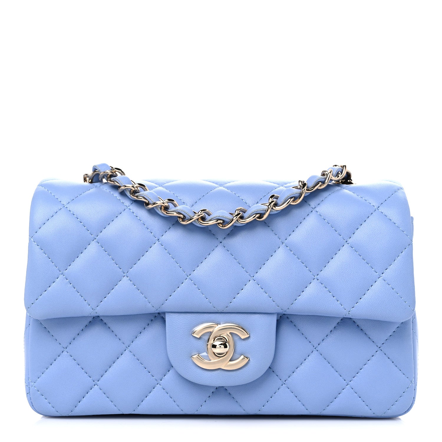 Chanel Lambskin Quilted Mini Rectangular Flap Light Blue 1 of 9