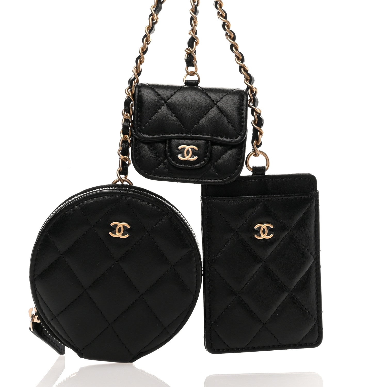 Chanel Pearl Lambskin Pearl Crown CC Wristlet Multi Pouches Black 9 of 11