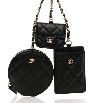 Chanel Pearl Lambskin Pearl Crown CC Wristlet Multi Pouches Black 9 of 11