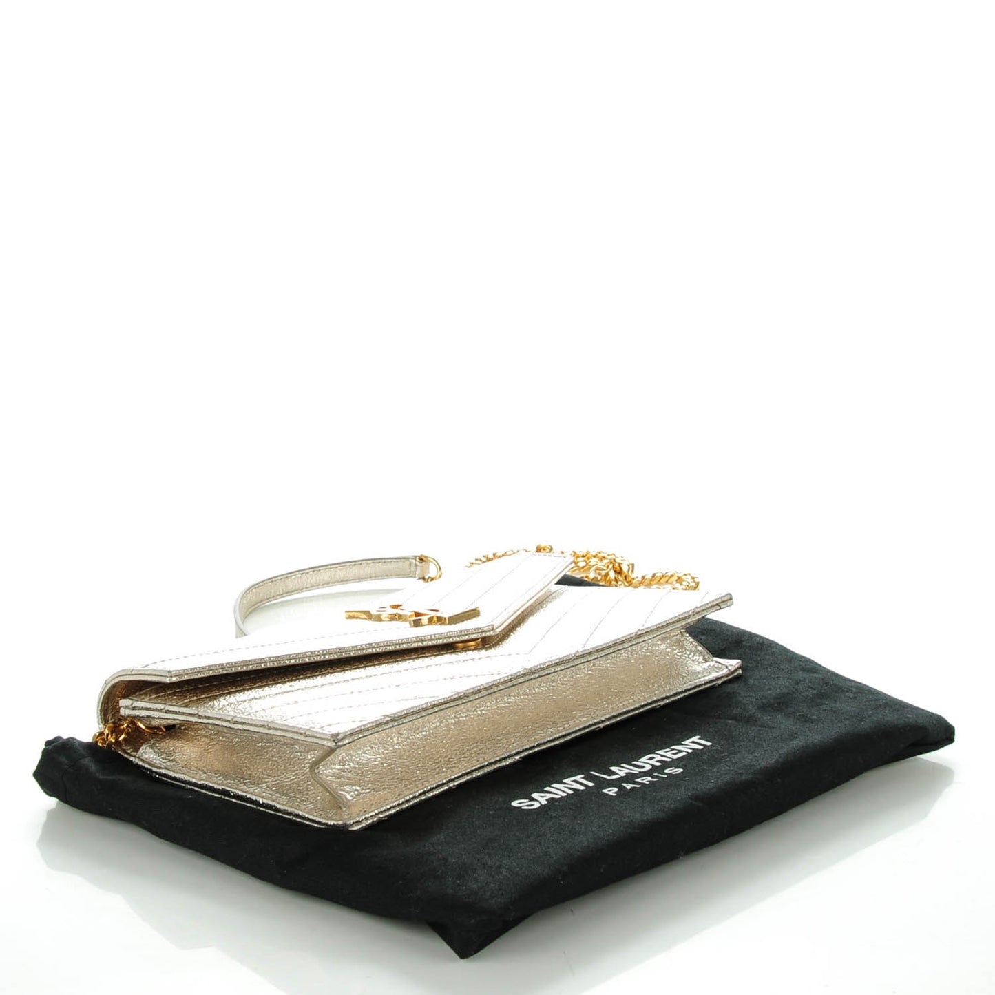 Grain De Poudre Matelasse Chevron Monogram Envelope Chain Wallet Gold