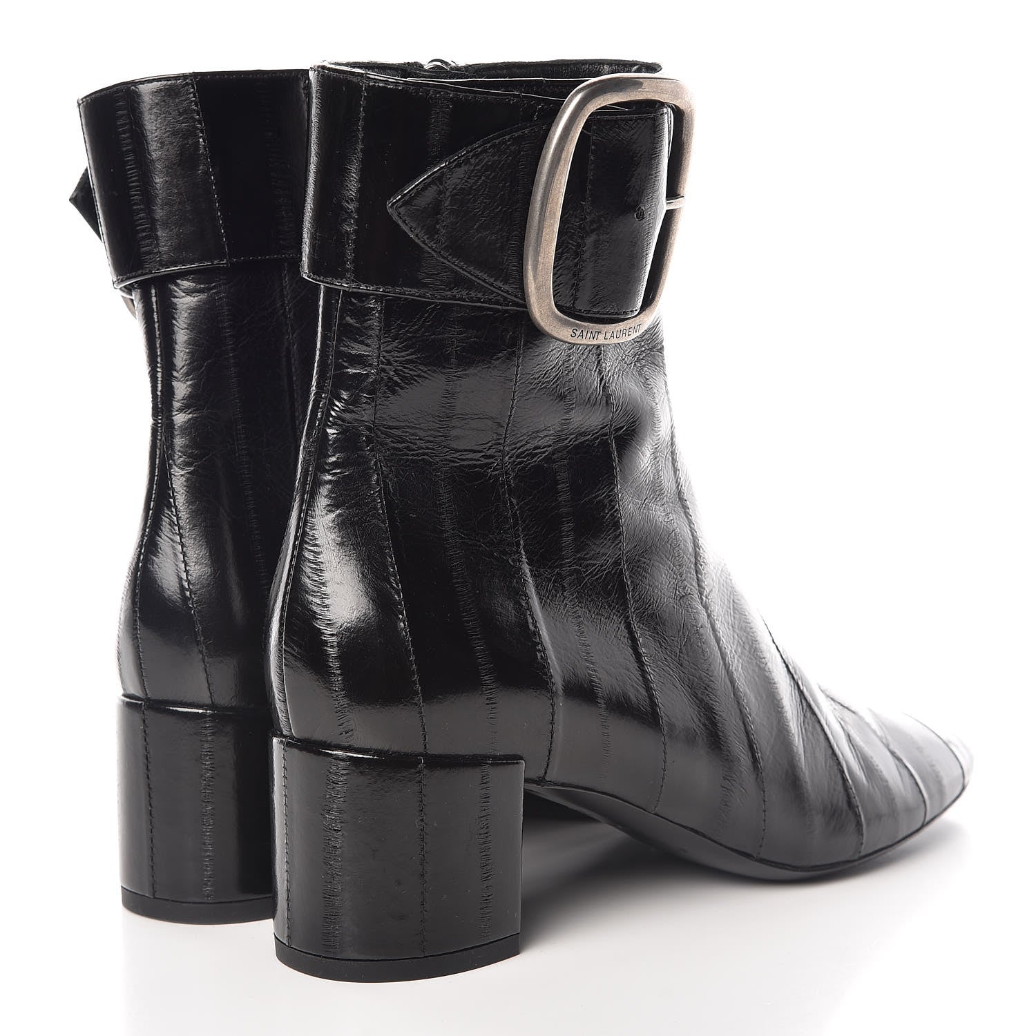 Saint Laurent Shiny Eel Joplin Buckle Booties 36 Black 4 of 9
