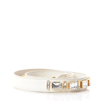Prada Saffiano Crystal Shoulder Strap White 2 of 5