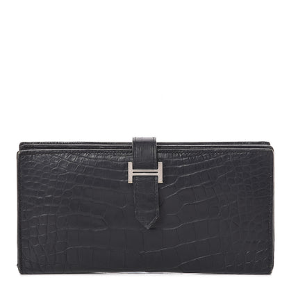 Hermes Matte Alligator Bearn Wallet Black 1 of 10