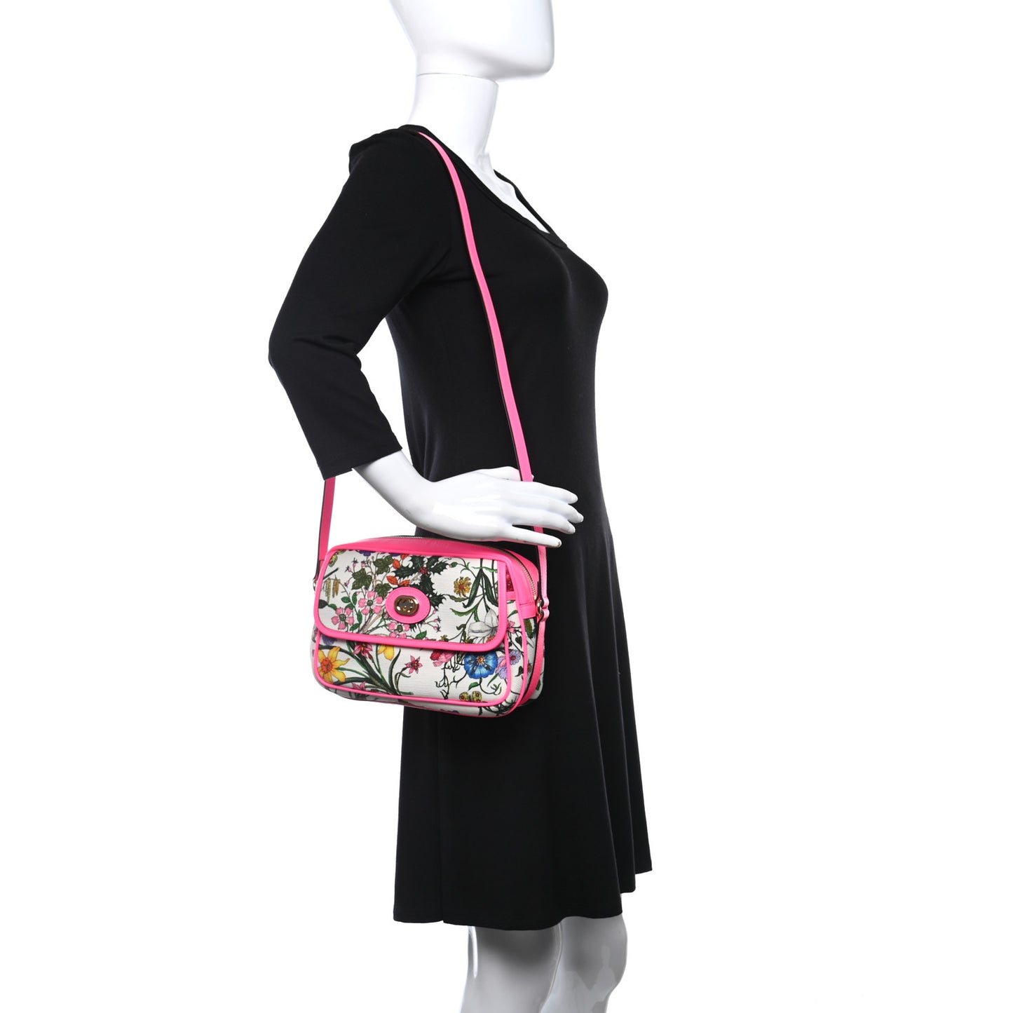 Canvas Flora Floral Shoulder Bag White Fuchsia Fluo