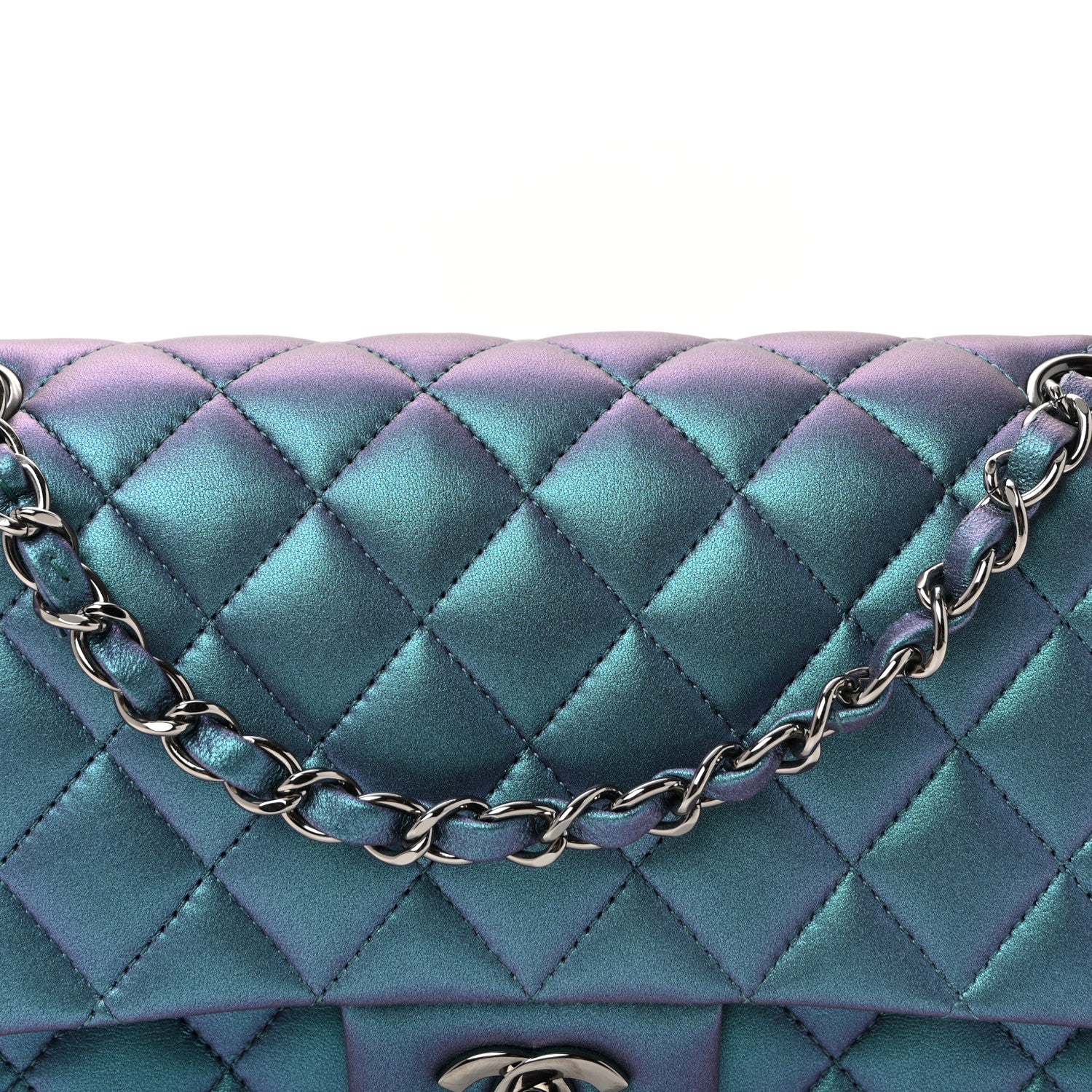 Chanel Metallic Lambskin Quilted Medium Double Flap Turquoise