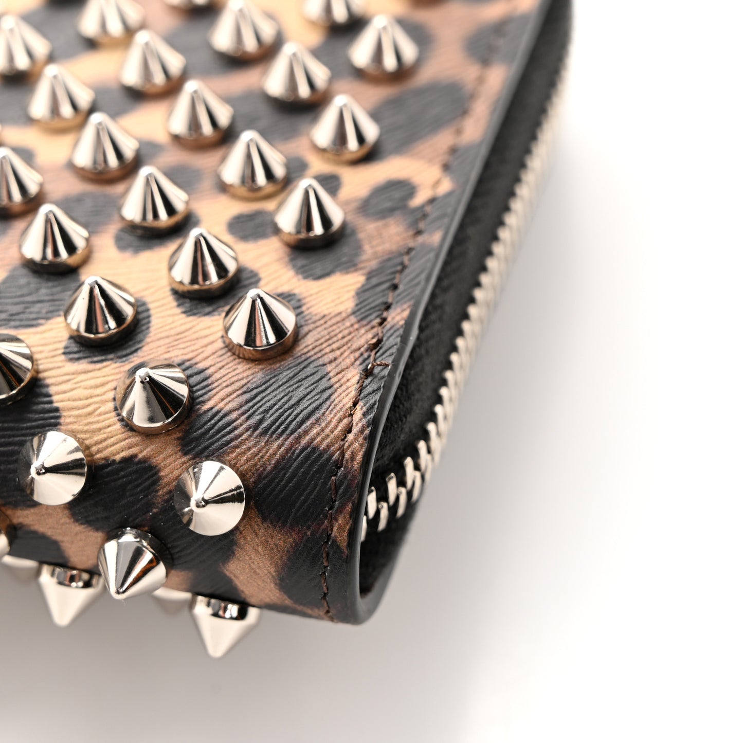 Calfskin Panettone Spiked Zip Around Wallet Leopard