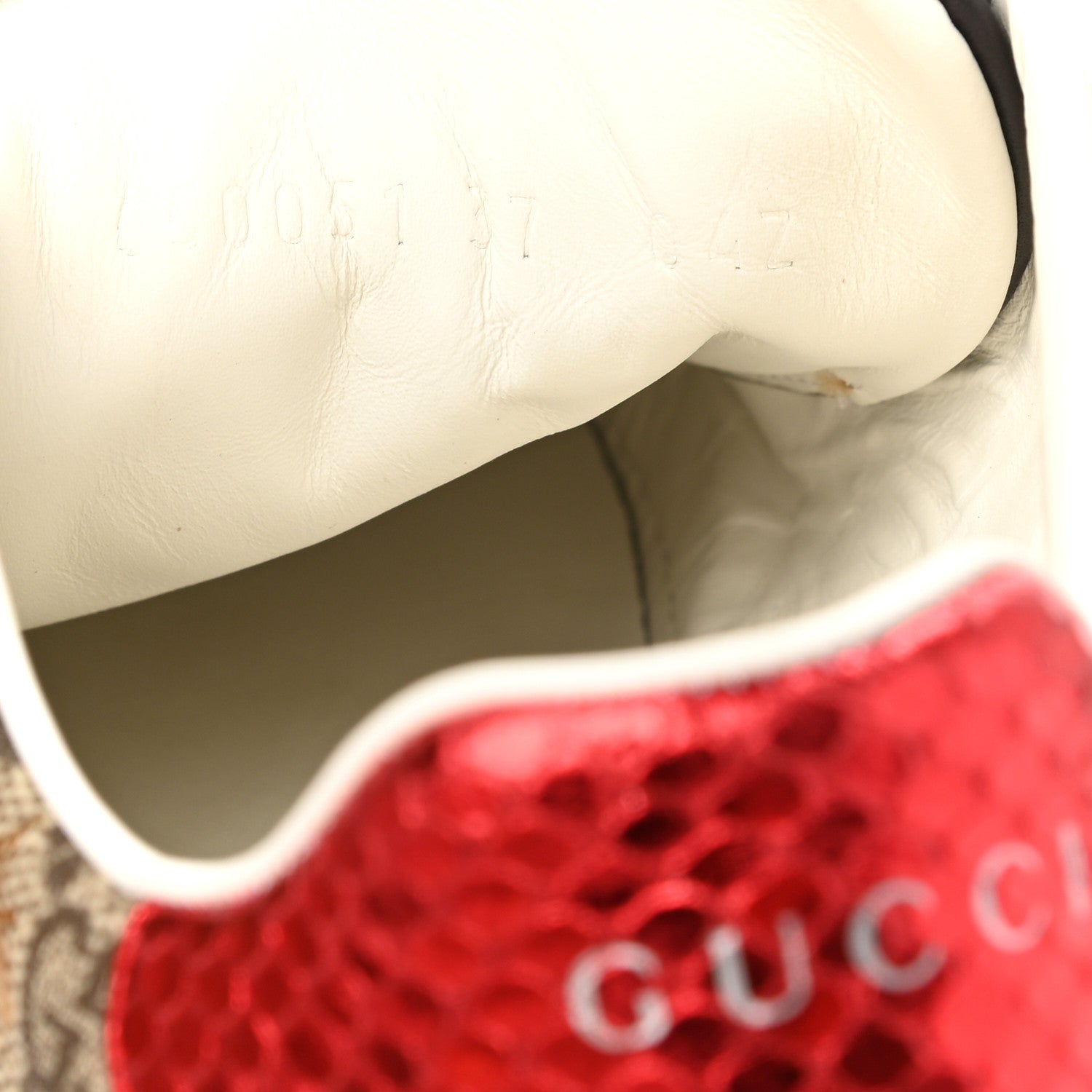 Gucci GG Supreme Monogram Bees Ayers Web Womens Ace Sneakers 37 Beige Oro Green Red 8 of 10