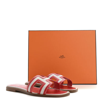 Hermes Canvas Calfskin Oran Sandals 36 Prunoir Rouge A Levre 10 of 10
