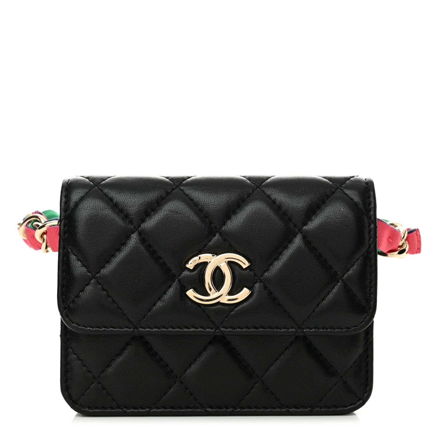 Chanel Shiny Lambskin Ribbon Quilted Flap Belt Bag Black 1 of 11