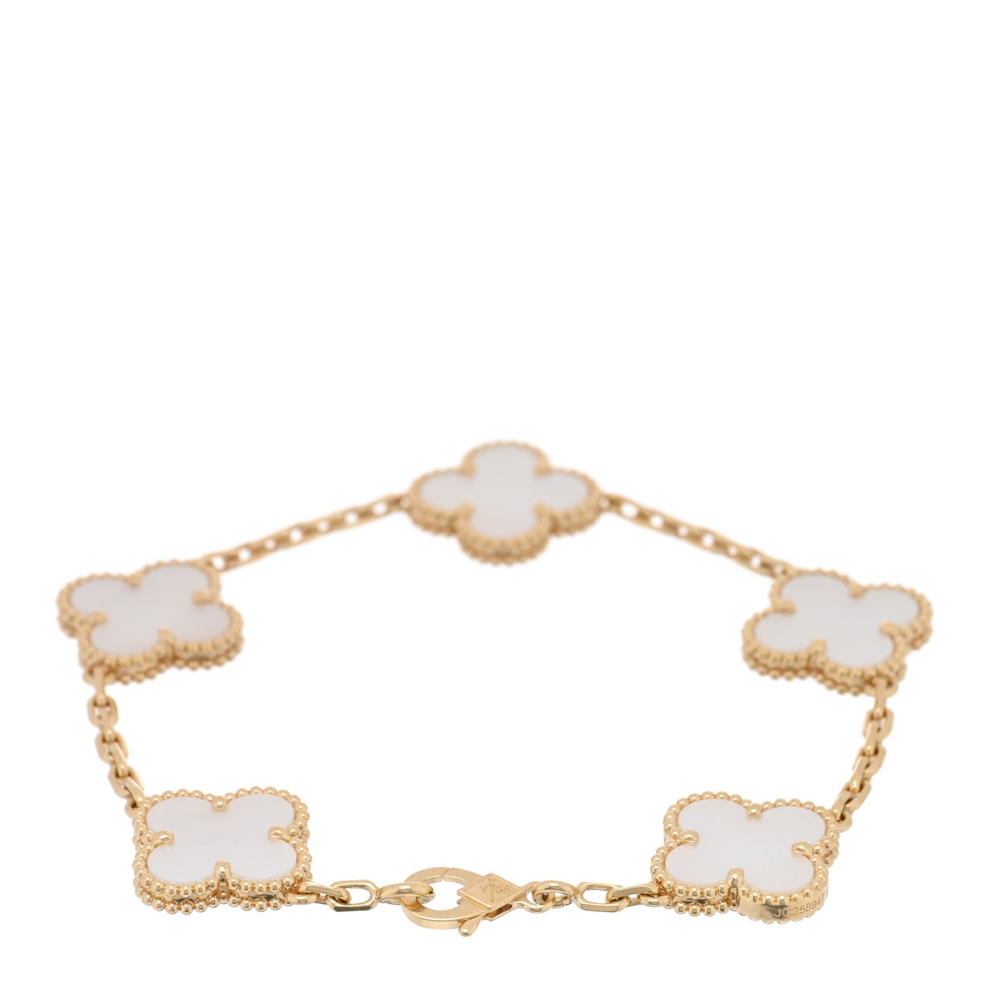 18K Yellow Gold Mother of Pearl 5 Motifs Vintage Alhambra Bracelet