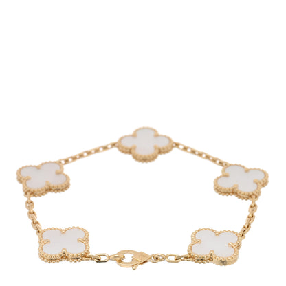 Van Cleef & Arpels 18K Yellow Gold Mother of Pearl 5 Motifs Vintage Alhambra Bracelet 2 of 4
