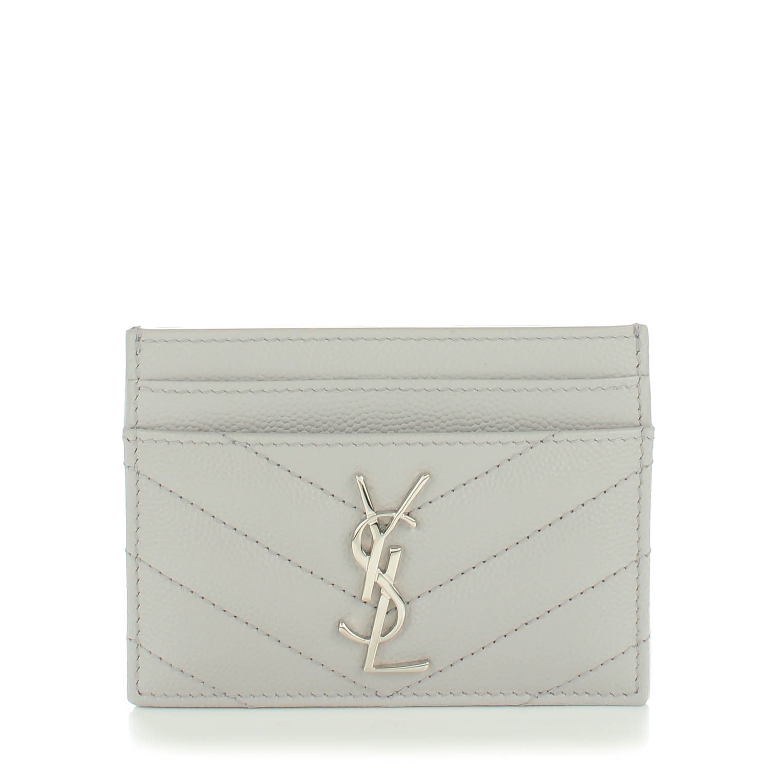Saint Laurent Grain De Poudre Matelasse Chevron Card Case Light Grey 1 of 7