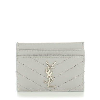 Saint Laurent Grain De Poudre Matelasse Chevron Card Case Light Grey 1 of 7