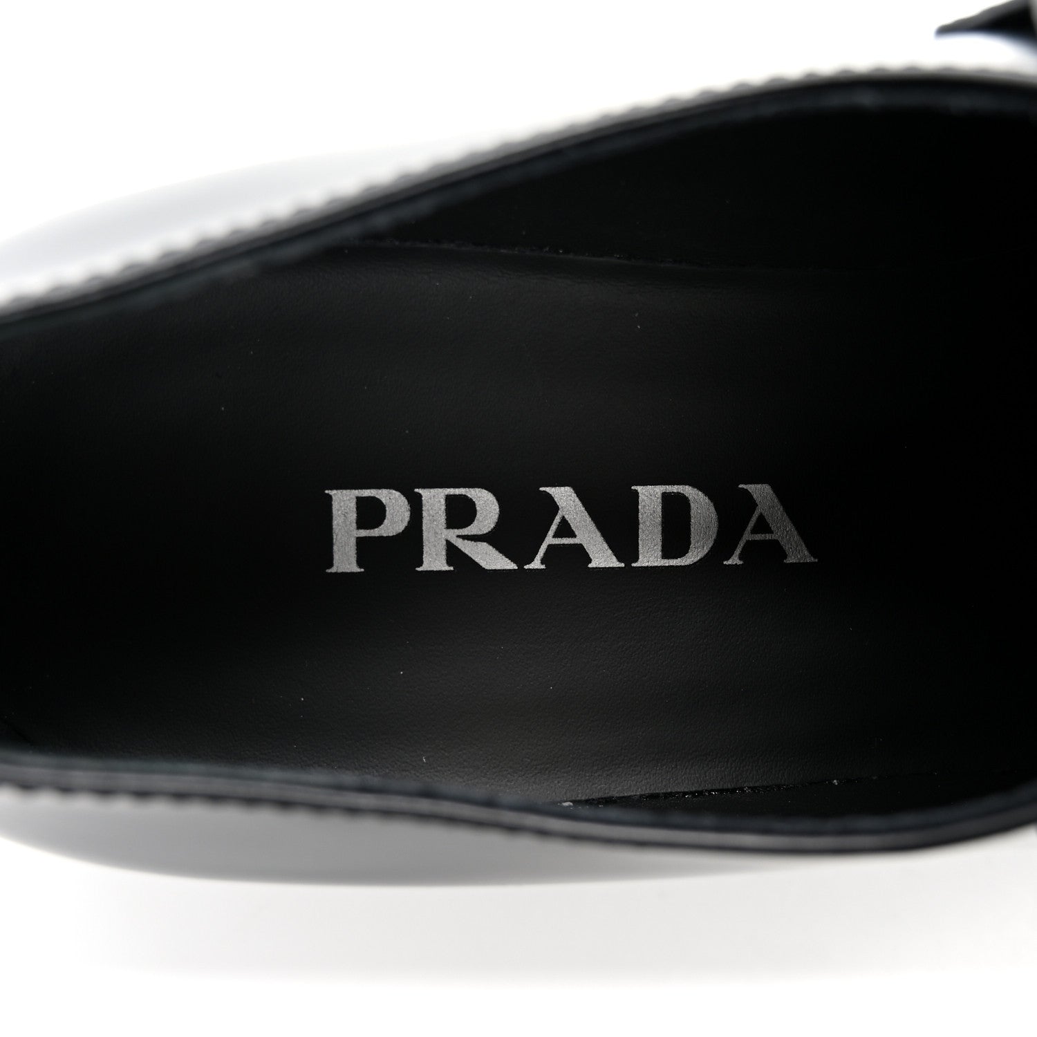 Prada Spazzolato Metal Triangle Logo 50mm Loafers 39 Black 7 of 15