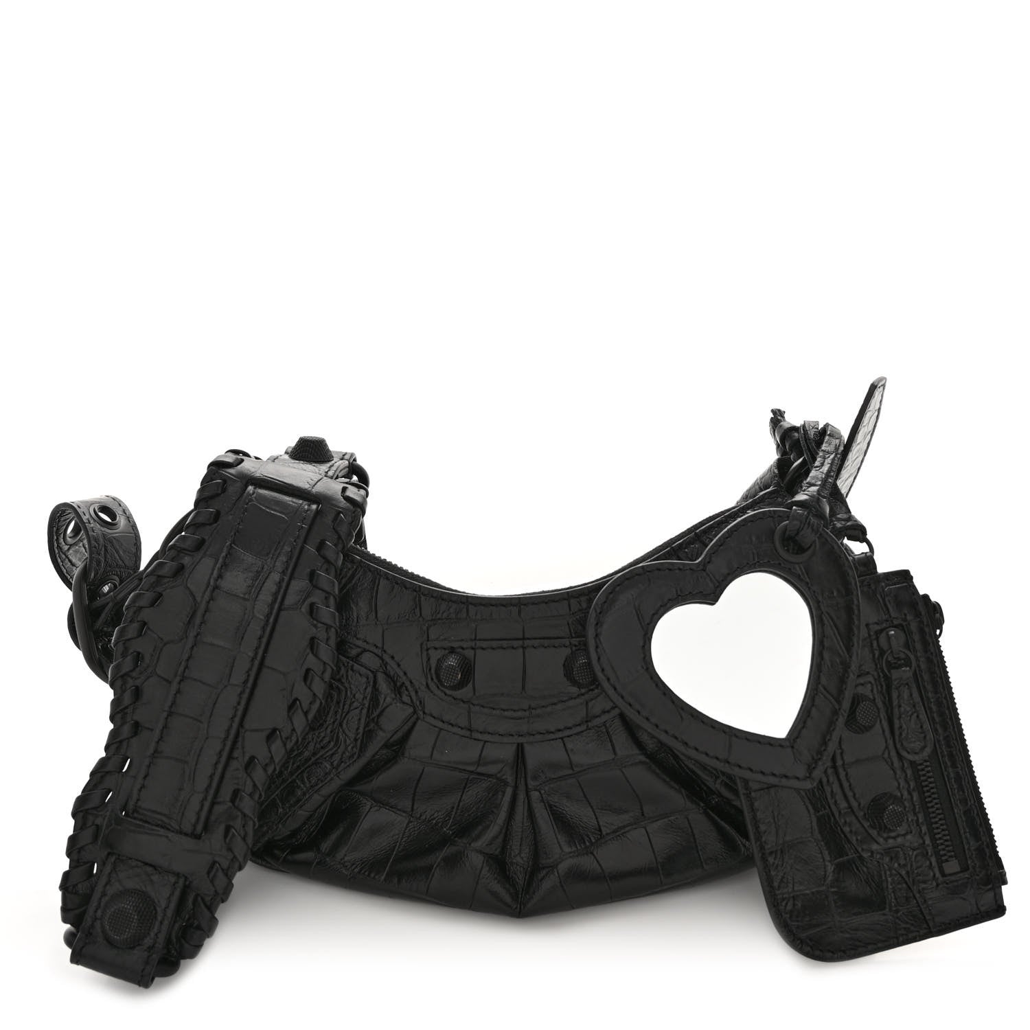 Balenciaga Extra Supple Calfskin Crocodile Embossed Monochrome Le Cagole Shoulder Bag XS Black 1 of 10