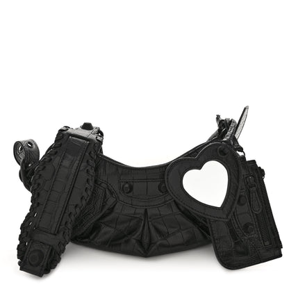 Balenciaga Extra Supple Calfskin Crocodile Embossed Monochrome Le Cagole Shoulder Bag XS Black 1 of 10