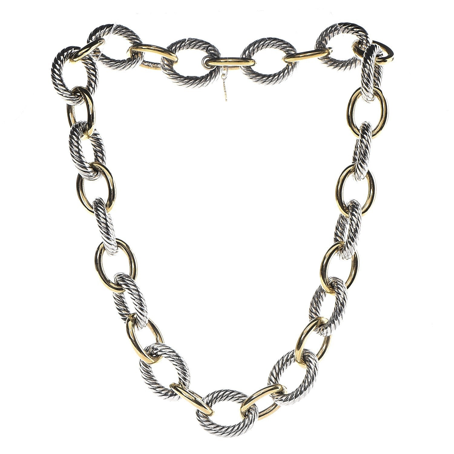 David Yurman Sterling Silver 18K Yellow Gold Extra Large Oval Link Necklace 3 of 5
