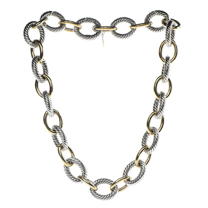 David Yurman Sterling Silver 18K Yellow Gold Extra Large Oval Link Necklace 3 of 5