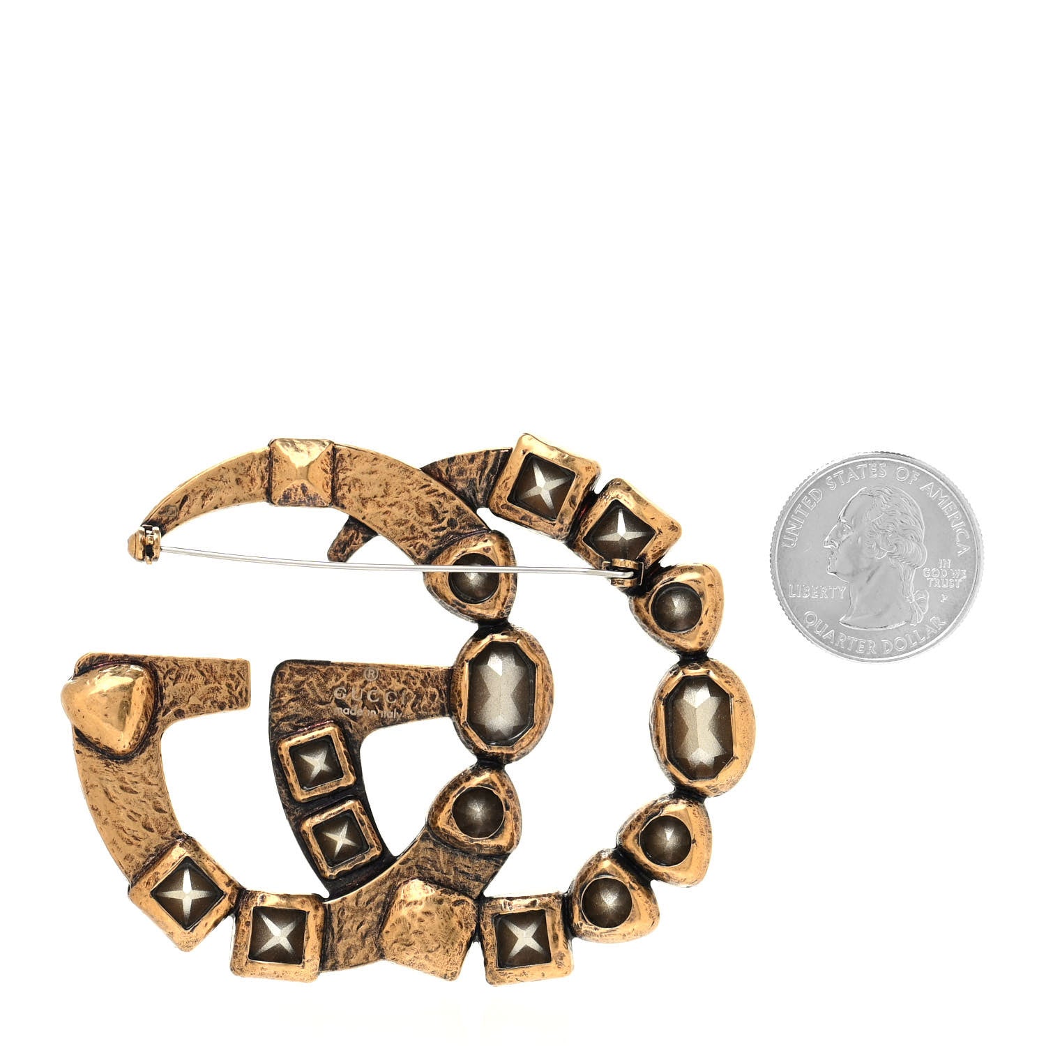 Gucci Metal Crystal Double G Brooch Aged Gold Multicolor 2 of 4
