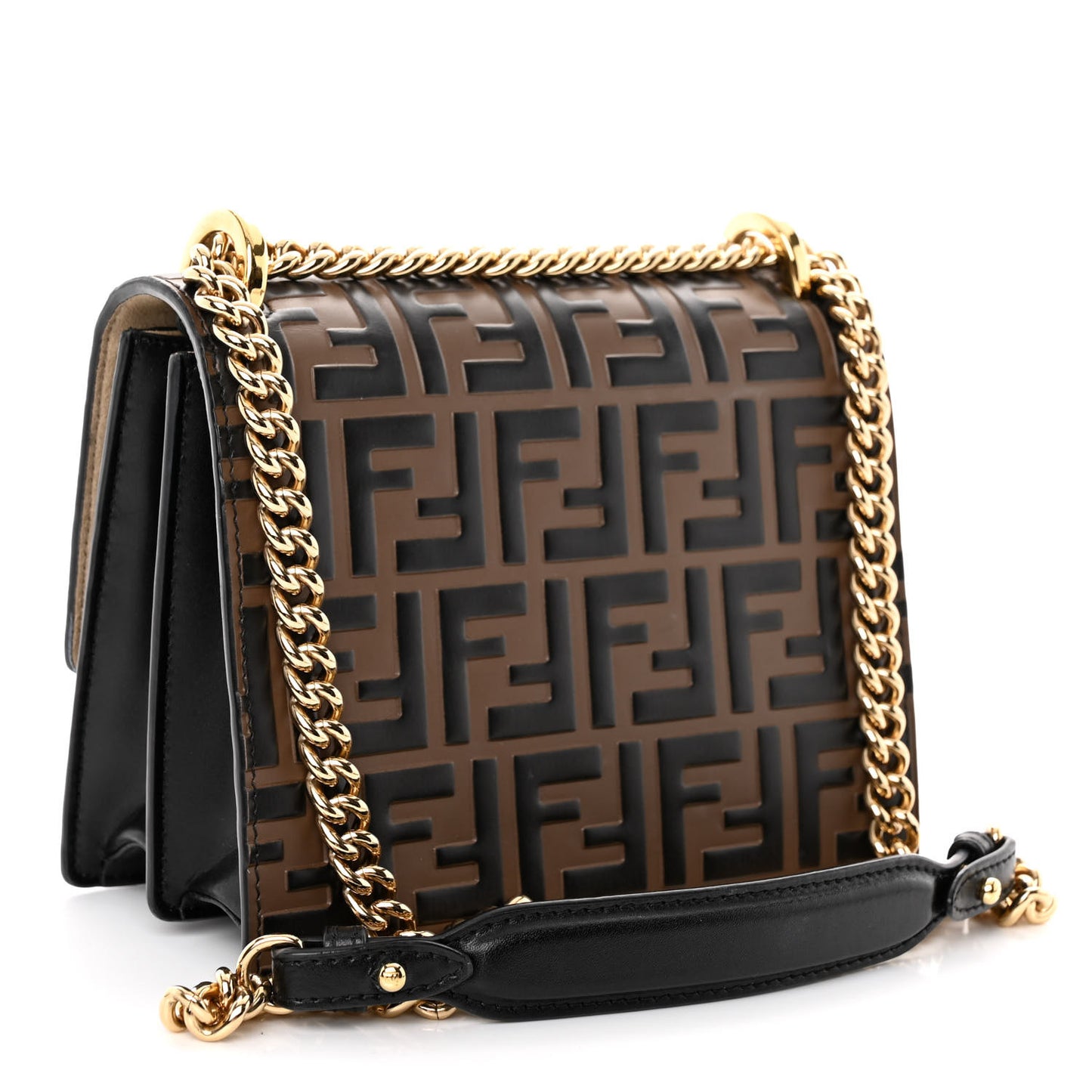 Vitello Liberty Bi-Color FF 1974 Embossed Small Kan U Shoulder Bag Maya Black