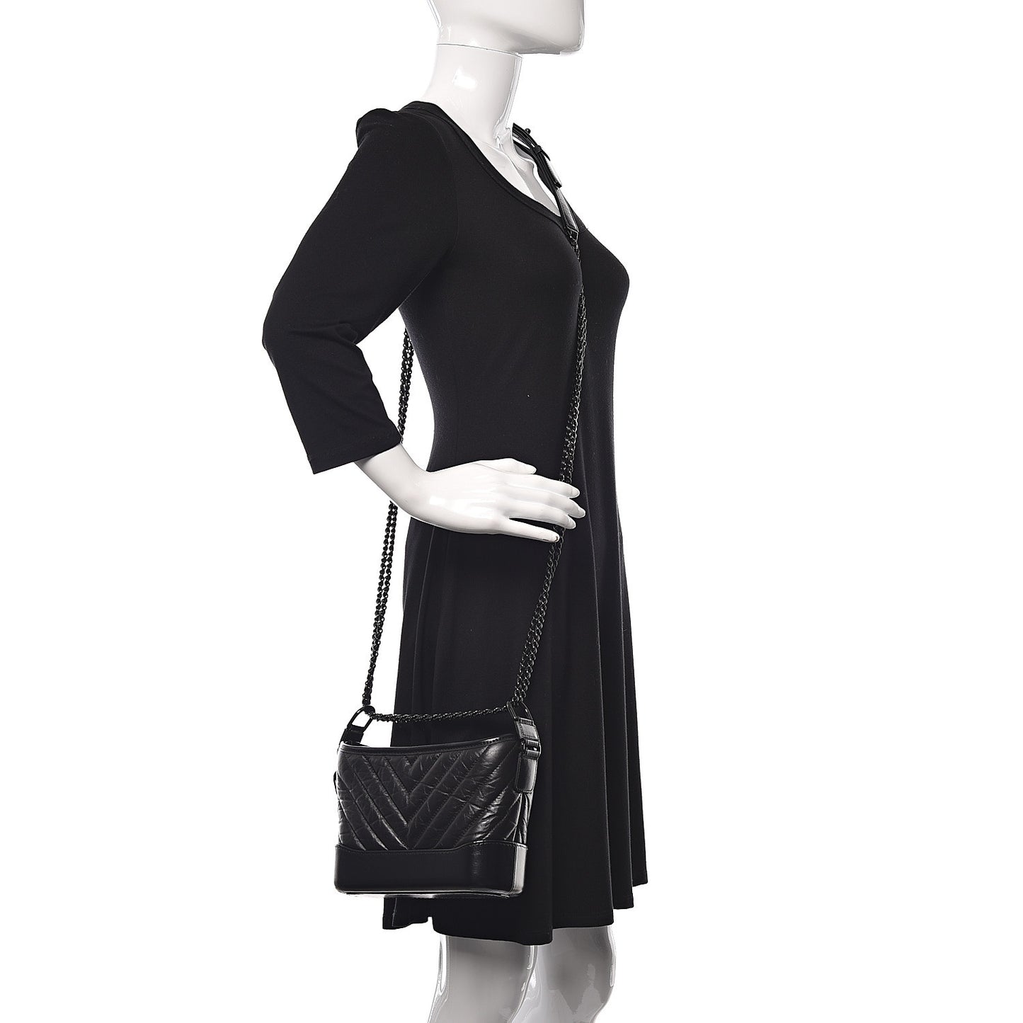 Aged Calfskin Chevron Quilted Small Gabrielle Hobo So Black