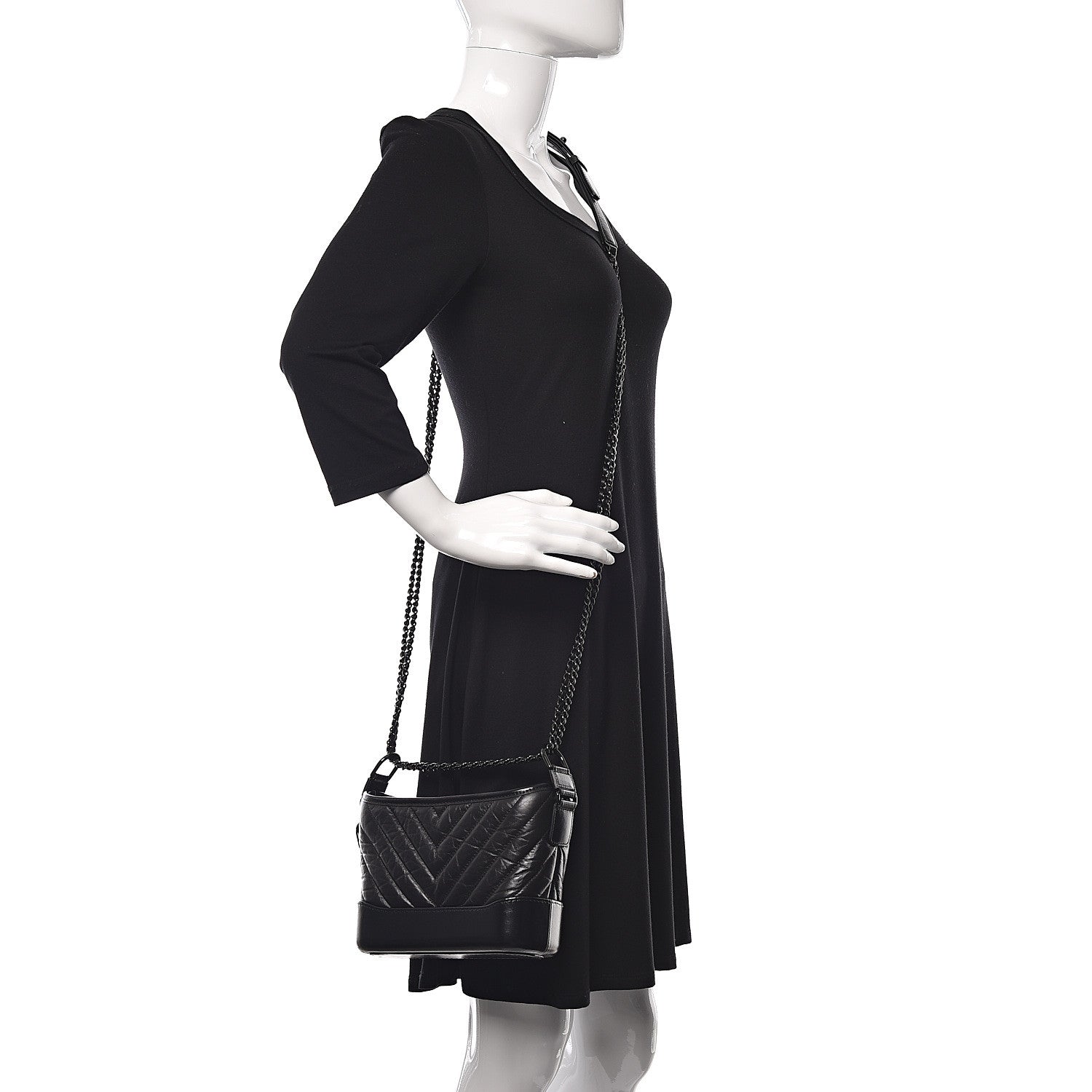 Chanel Aged Calfskin Chevron Quilted Small Gabrielle Hobo So Black 2 of 12