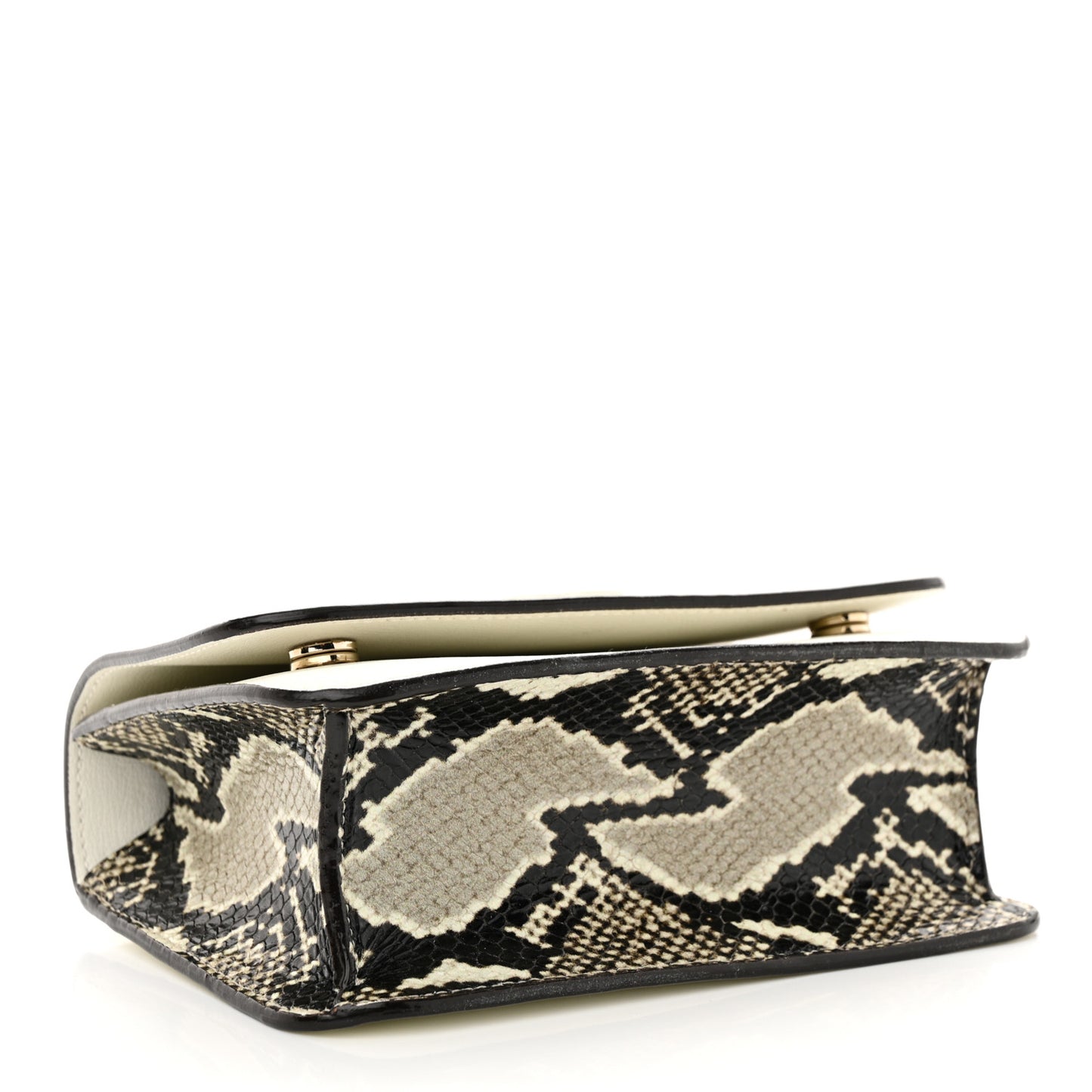 Calfskin Snakeskin Embossed Varenne Top Handle Bag White