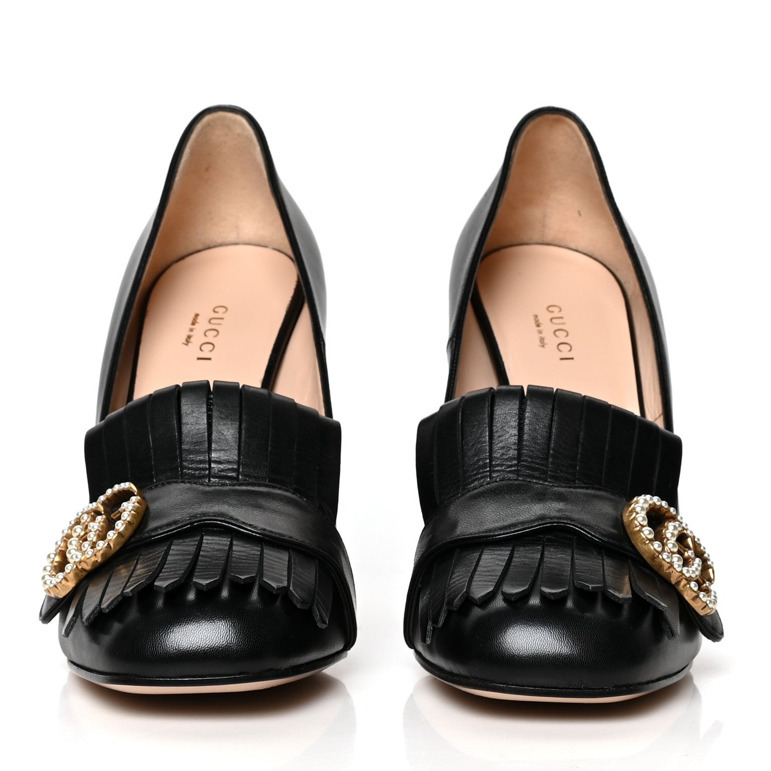 Gucci Malaga Kid Pearly GG Marmont Fringe 105mm Loafer Pumps 38.5 Black 2 of 9