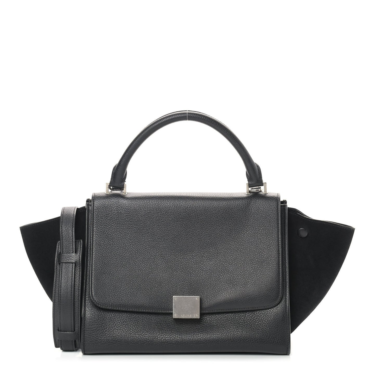 Drummed Calfskin Suede Small Trapeze Black