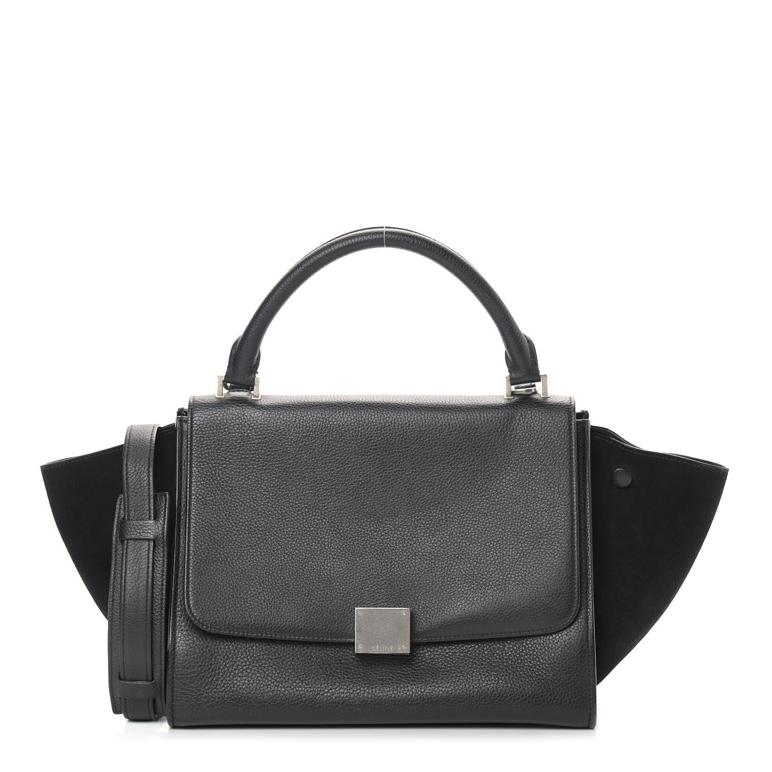 Celine Drummed Calfskin Suede Small Trapeze Black 1 of 7