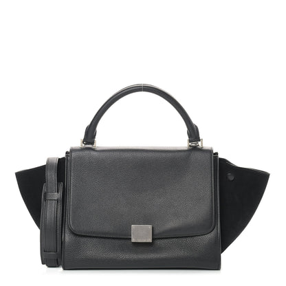Celine Drummed Calfskin Suede Small Trapeze Black 1 of 7