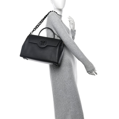 Versace Grained Calfskin Large La Medusa Top Handle Bag Black Lilac 2 of 10