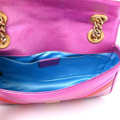 Gucci Metallic Calfskin Matelasse Mini GG Marmont Shoulder Bag Fuchsia 5 of 9