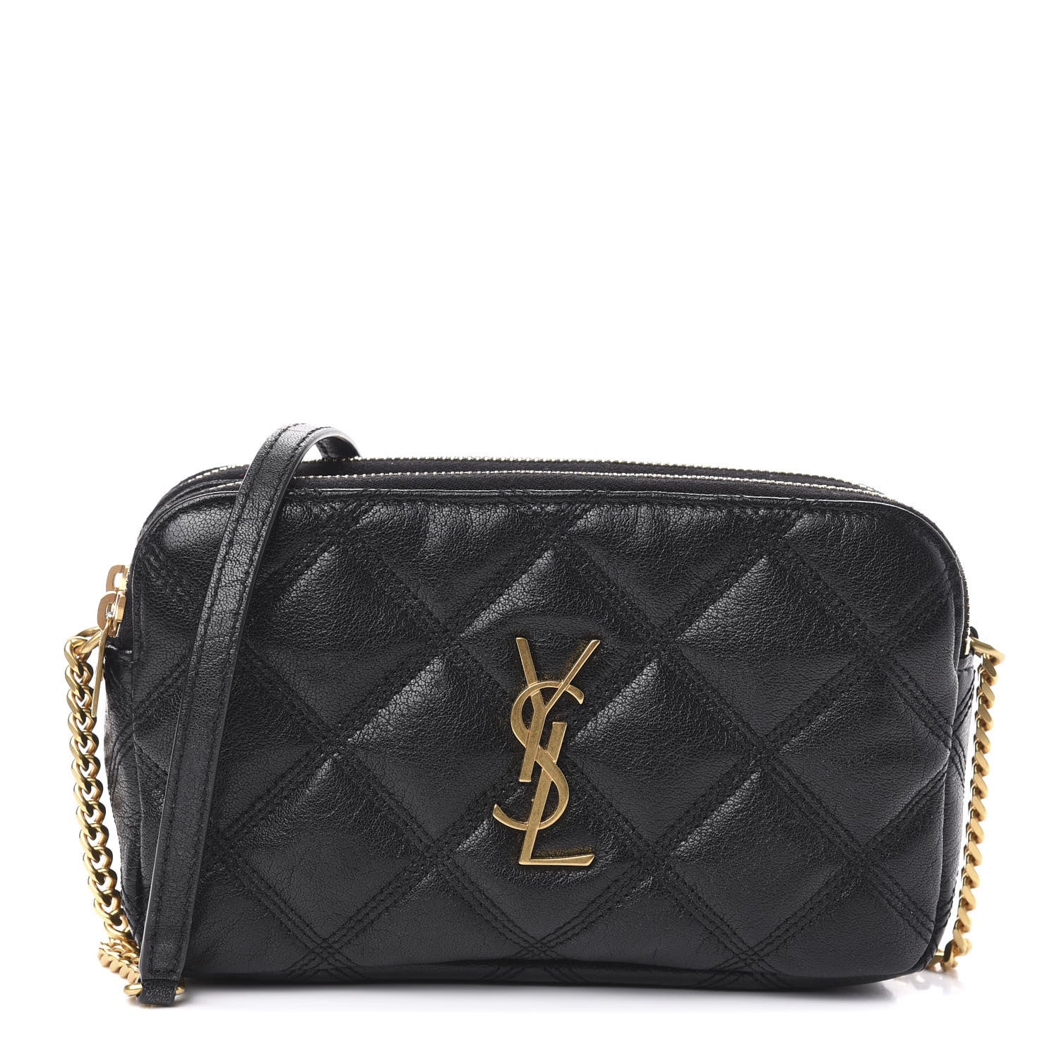 Saint Laurent Grained Lambskin Quilted Mini Becky Double Zip Bag Black 1 of 12