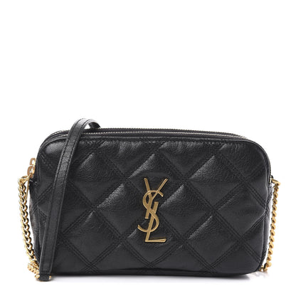Saint Laurent Grained Lambskin Quilted Mini Becky Double Zip Bag Black 1 of 12