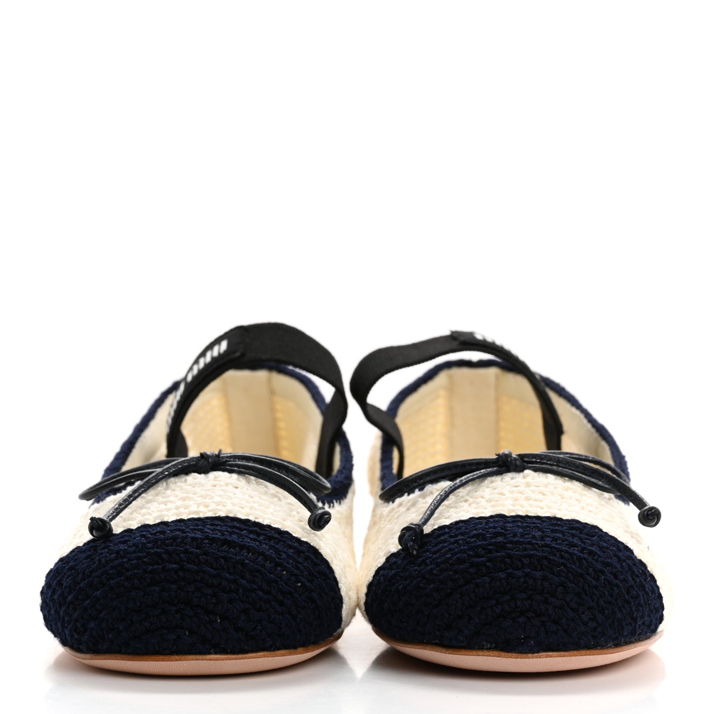 Cotton Crochet Knit Ballerina Flats 39 Avorio Blue