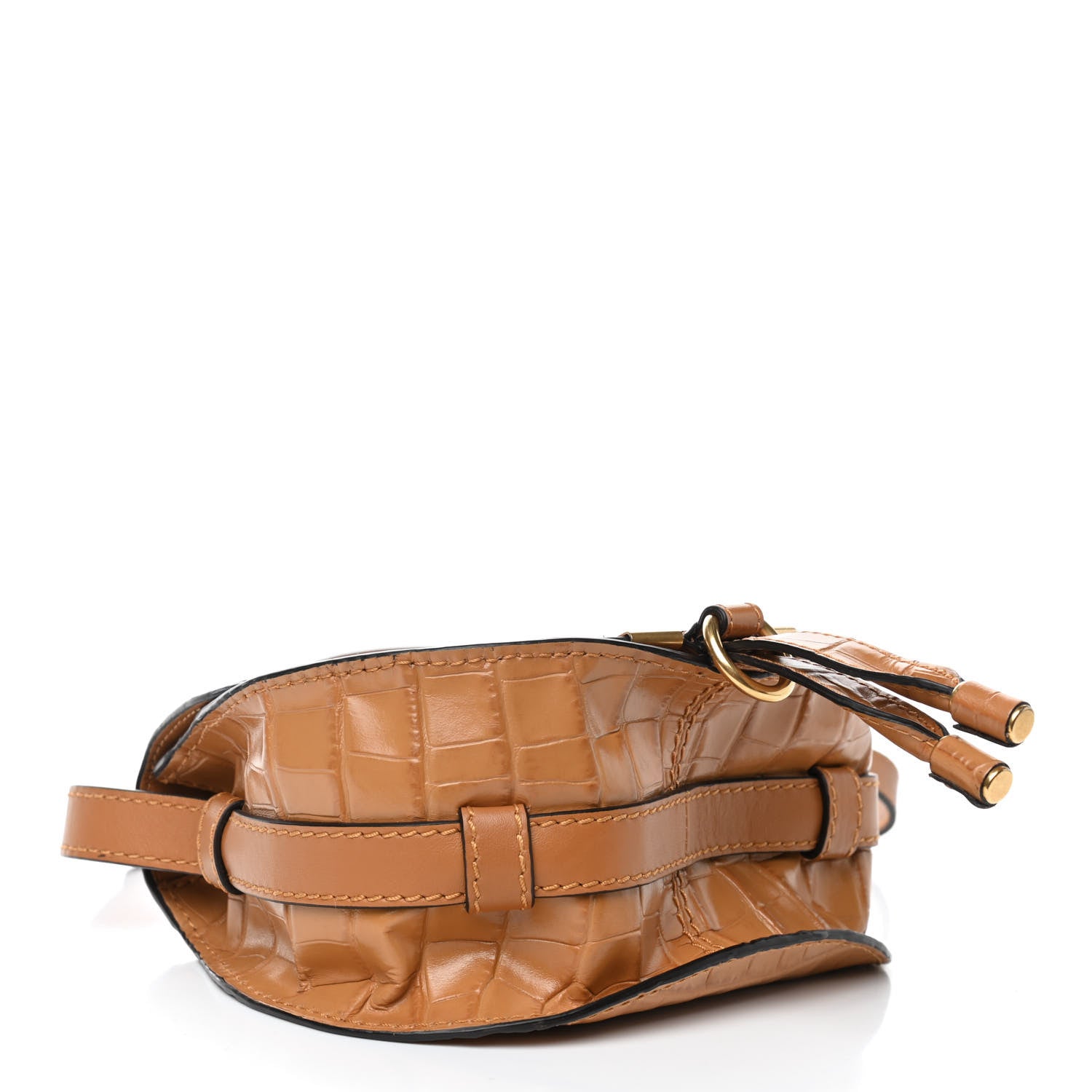 Chloe Calfskin Crocodile Embossed Mini Marcie Round Crossbody Bag Autumnal Brown 3 of 5