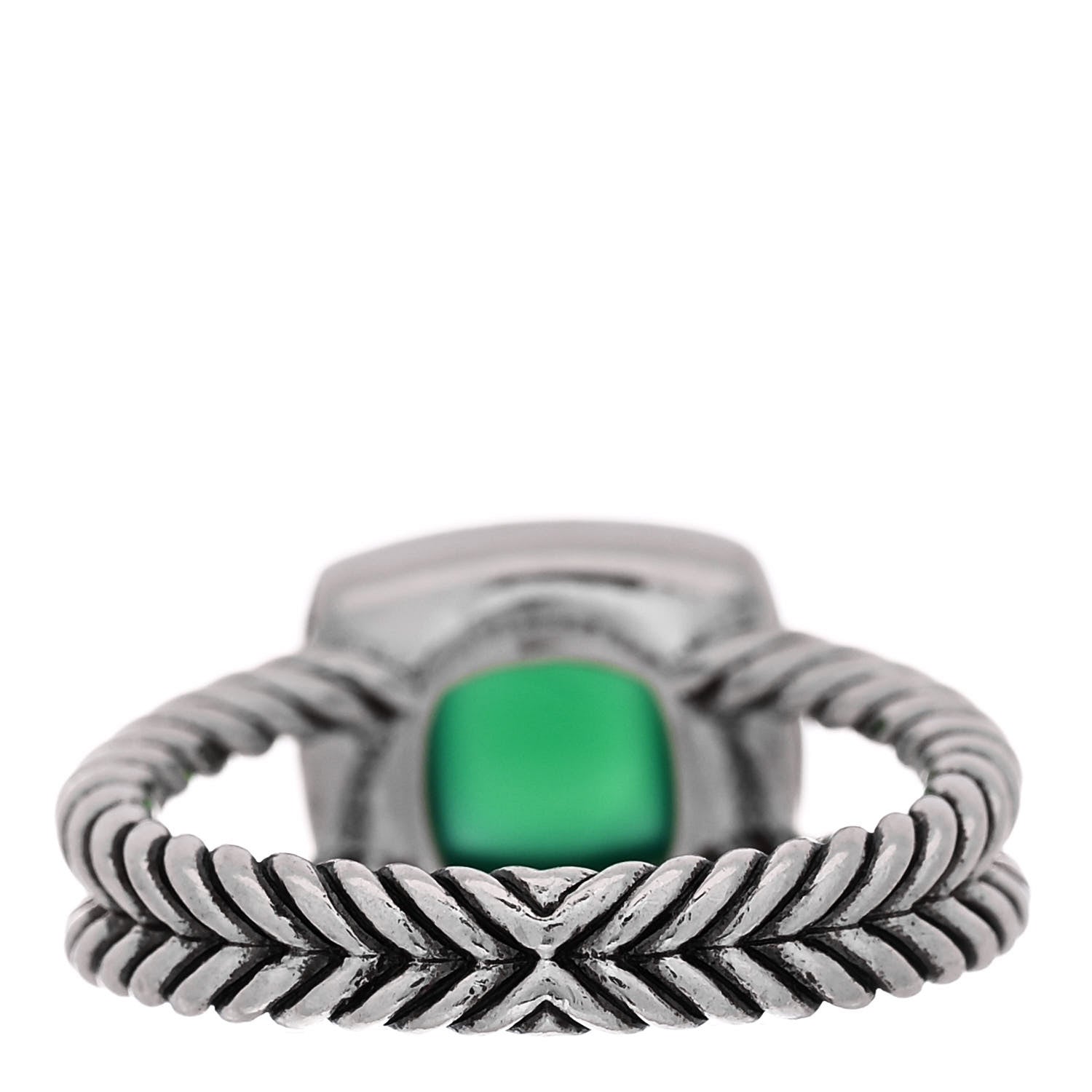 David Yurman Sterling Silver Diamond Green Onyx 7mm Petite Albion Ring 54 7 4 of 5
