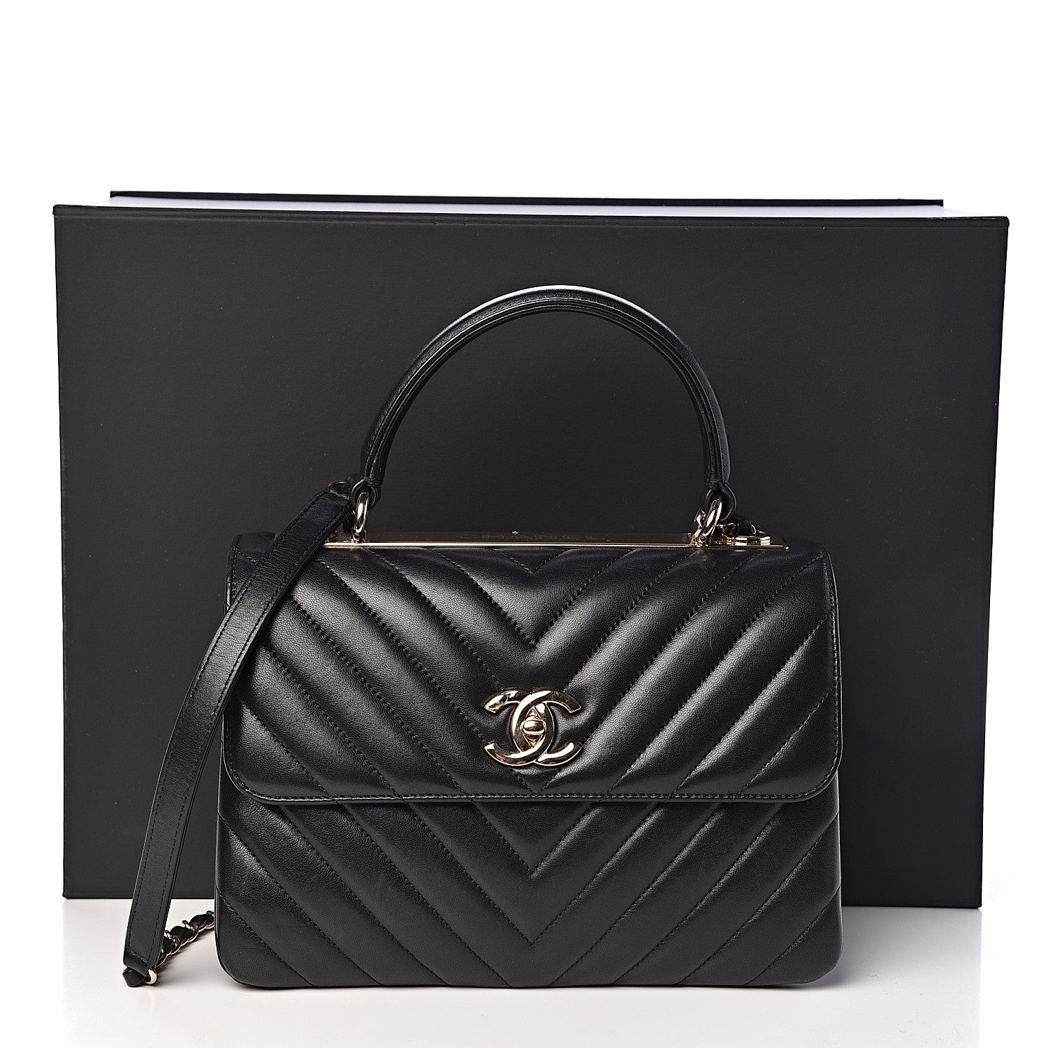 Chanel Lambskin Chevron Quilted Small Trendy CC Dual Handle Flap Bag Black 11 of 11