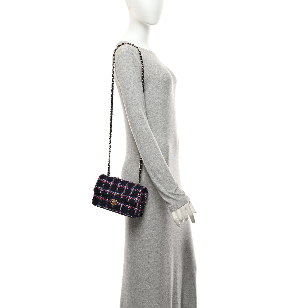 Tweed Quilted Mini Rectangular Flap Navy Red Blue White