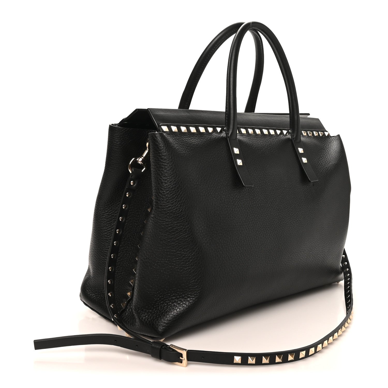 Valentino Garavani Grained Calfskin Rockstud Flip Lock Briefcase Tote  Black 3 of 9