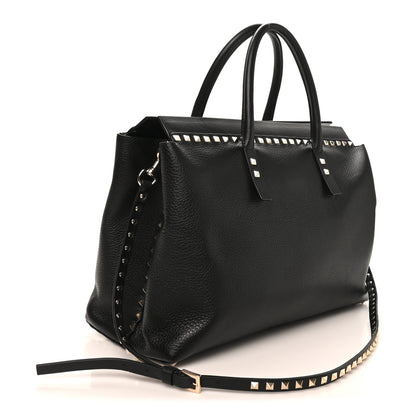 Valentino Garavani Grained Calfskin Rockstud Flip Lock Briefcase Tote  Black 3 of 9