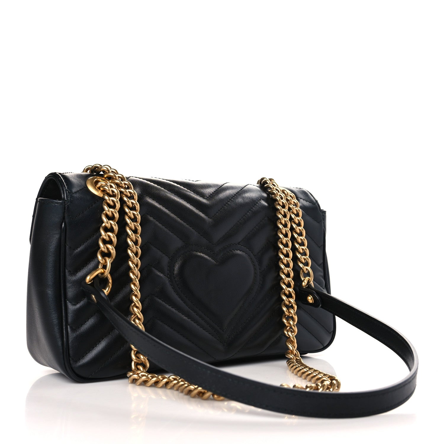 Gucci Calfskin Matelasse Small GG Marmont Shoulder Bag Black 3 of 9