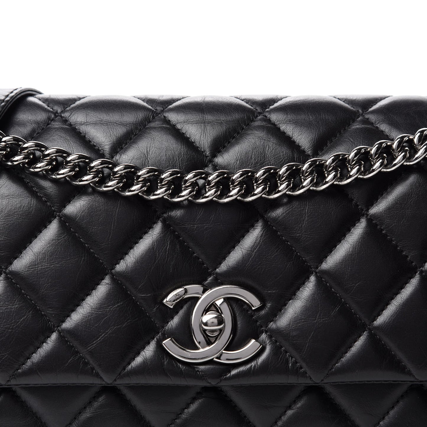 Aged Calfskin Quilted Small Lady Pearly Flap Black