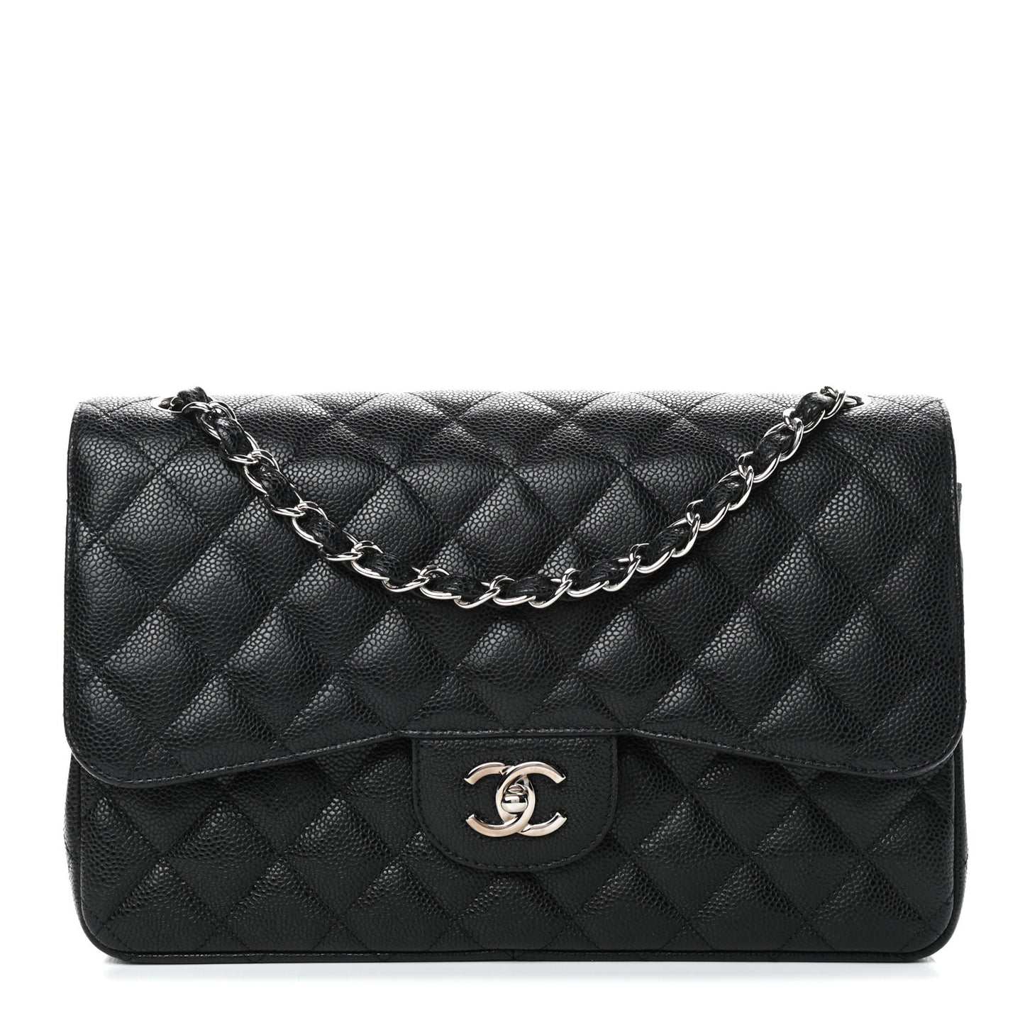 Caviar Quilted Jumbo Double Flap Black