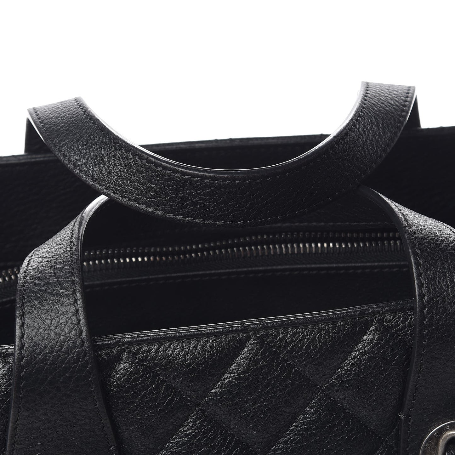 Grained Calfskin Quilted Large Casual Pocket Tote Black