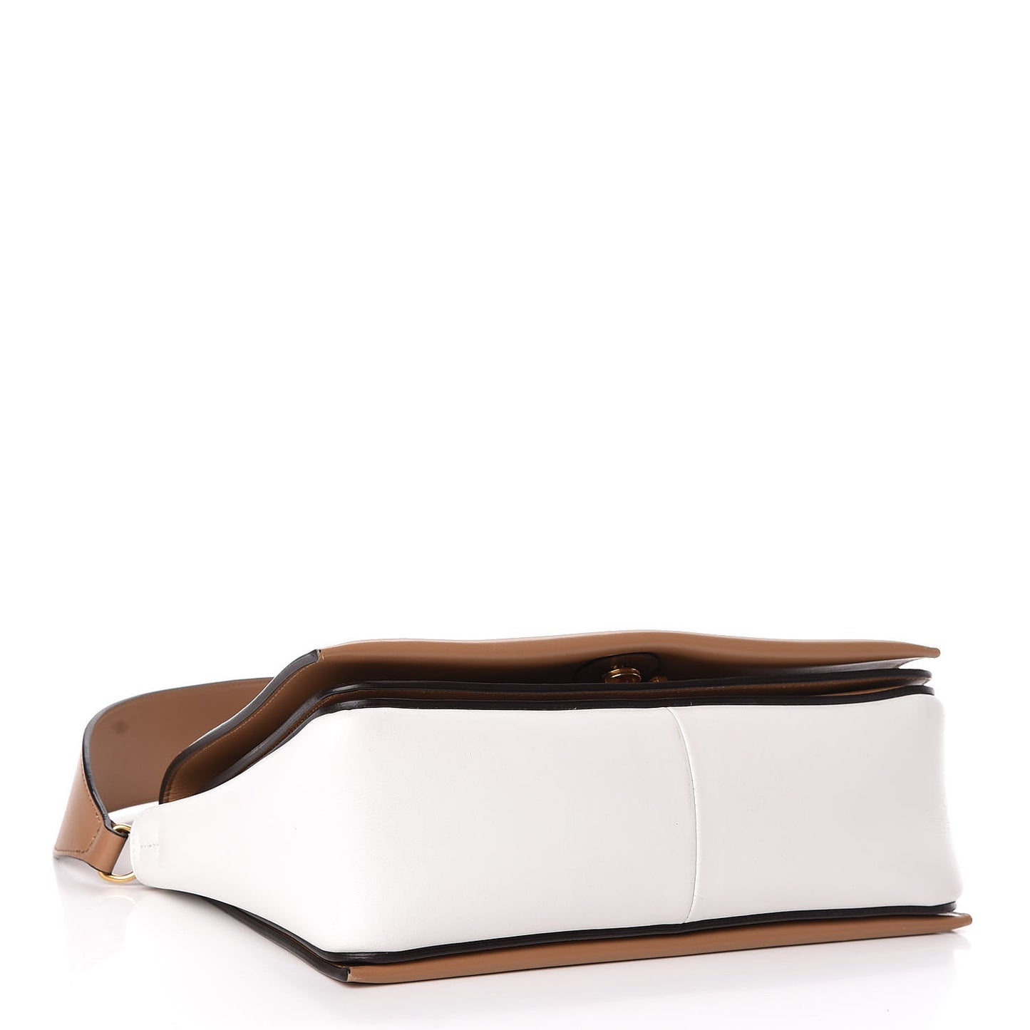 Shiny Smooth Calfskin Medium Frame Shoulder Bag Tan Optic White